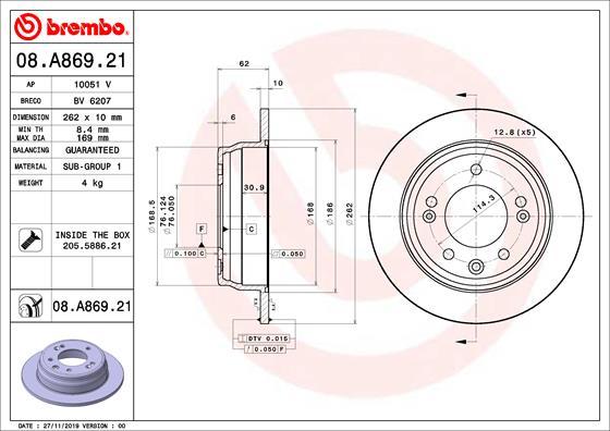 Brembo 08.A869.21 - Гальмівний диск autozip.com.ua