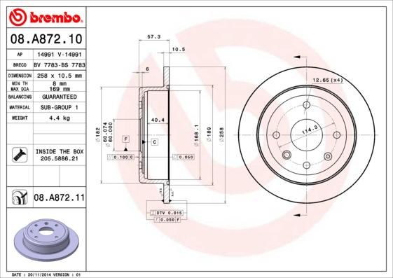 Brembo 08.A872.11 - Гальмівний диск autozip.com.ua