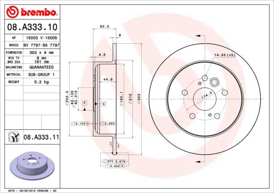 Brembo 08.A333.11 - Гальмівний диск autozip.com.ua