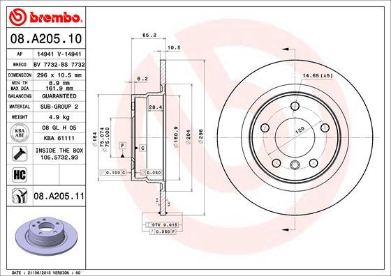 Brembo 08.A205.10 - Гальмівний диск autozip.com.ua