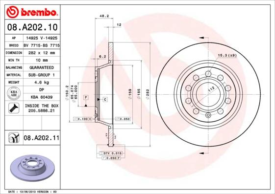 Brembo 08.A202.10 - Гальмівний диск autozip.com.ua