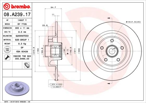 Brembo 08.A239.17 - Гальмівний диск autozip.com.ua