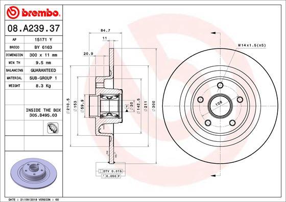 Brembo 08.A239.37 - Гальмівний диск autozip.com.ua