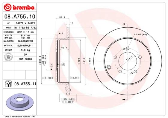 Brembo 08.A755.11 - Гальмівний диск autozip.com.ua