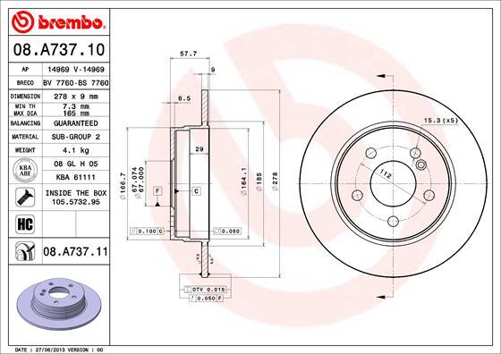 Brembo 08.A737.10 - Гальмівний диск autozip.com.ua