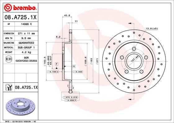 Brembo 08.A725.1X - Гальмівний диск autozip.com.ua