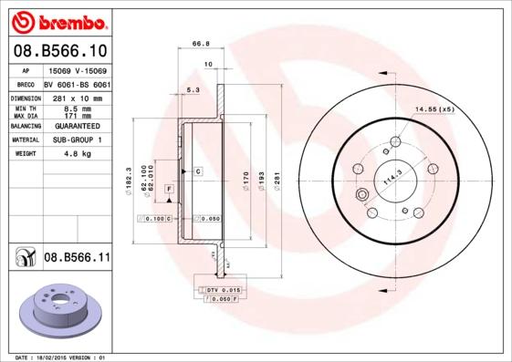 Brembo 08.B566.11 - Гальмівний диск autozip.com.ua