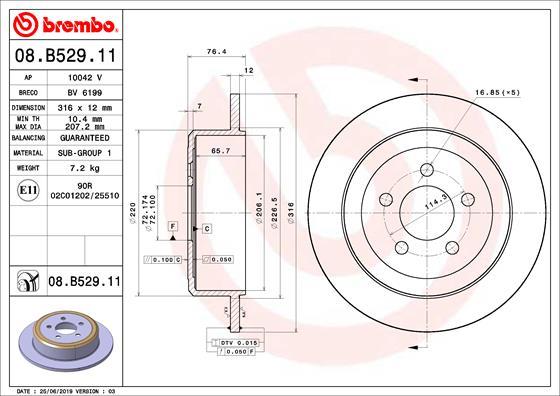 Brembo 08.B529.11 - Гальмівний диск autozip.com.ua