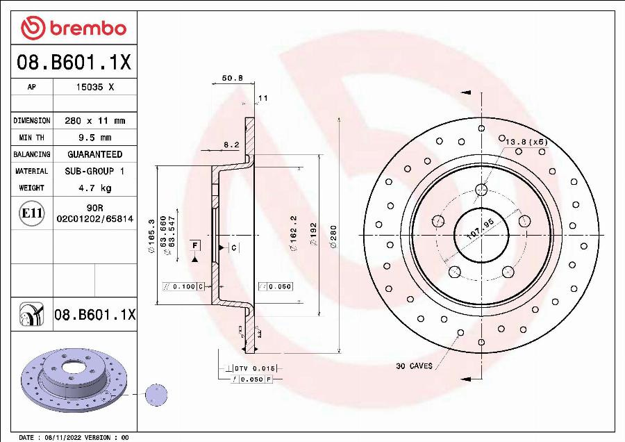 Brembo 08.B601.1X - Гальмівний диск autozip.com.ua