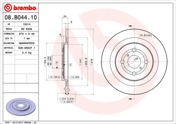 Brembo 08.B044.10 - Гальмівний диск autozip.com.ua
