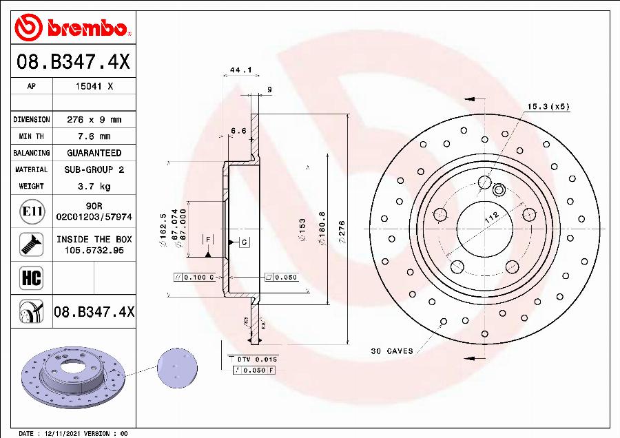 Brembo 08.B347.4X - Гальмівний диск autozip.com.ua