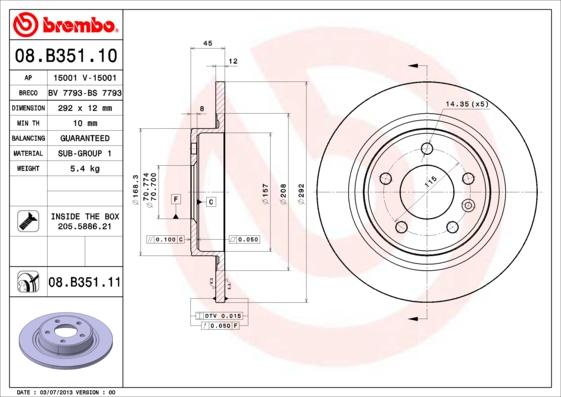 Brembo 08.B351.11 - Гальмівний диск autozip.com.ua