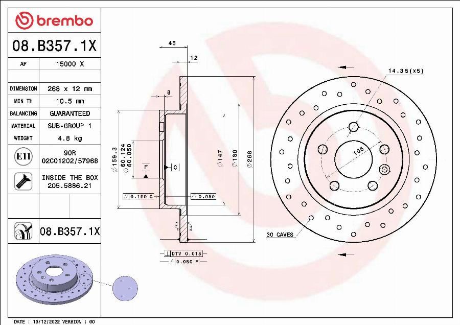 Brembo 08.B357.1X - Гальмівний диск autozip.com.ua