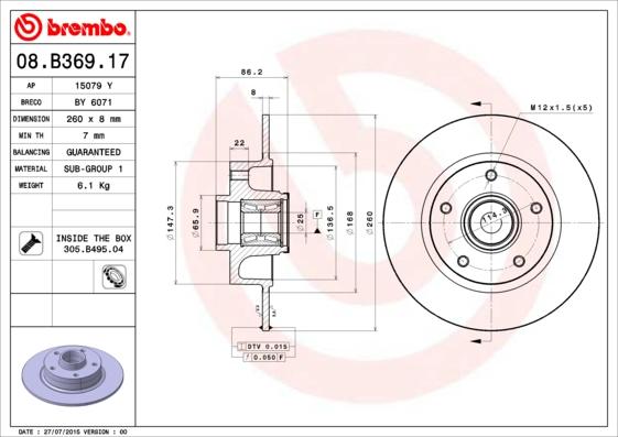 Brembo 08.B369.17 - Гальмівний диск autozip.com.ua