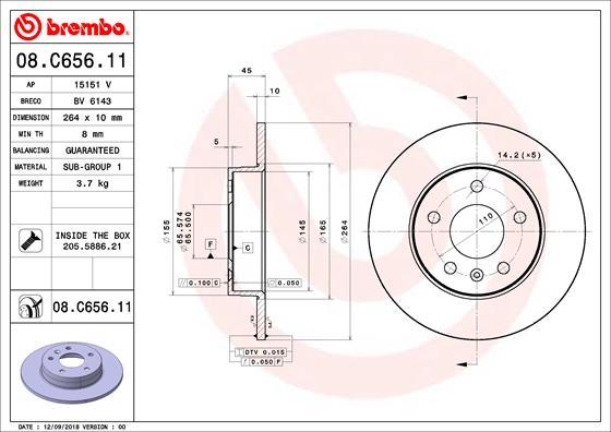 Brembo 08.C656.11 - Гальмівний диск autozip.com.ua