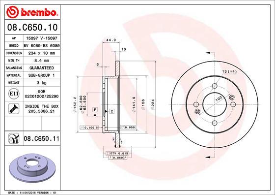 Brembo 08.C650.11 - Гальмівний диск autozip.com.ua