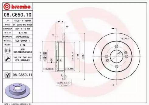 Brembo 08.C650.10 - Гальмівний диск autozip.com.ua