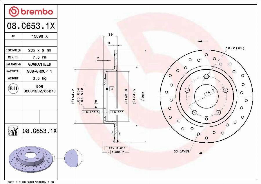 Brembo 08.C653.1X - Гальмівний диск autozip.com.ua