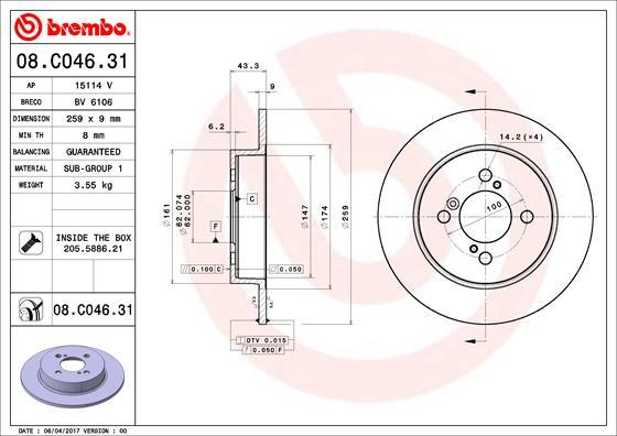 Brembo 08.C046.31 - Гальмівний диск autozip.com.ua