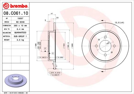 Brembo 08.C061.10 - Гальмівний диск autozip.com.ua