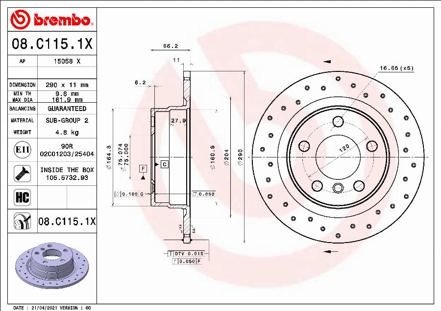 Brembo 08.C115.1X - Гальмівний диск autozip.com.ua