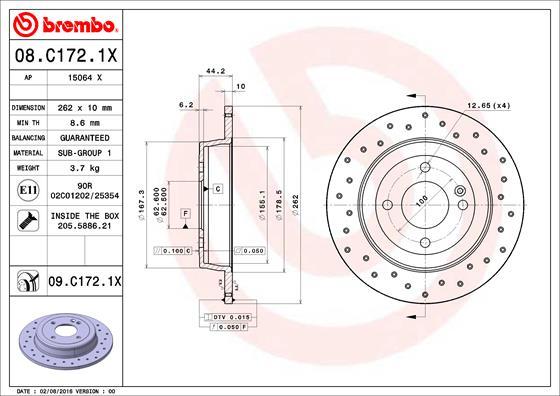 Brembo 08.C172.1X - Гальмівний диск autozip.com.ua