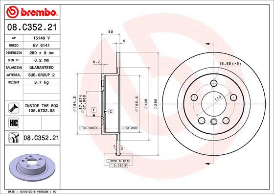 Brembo 08.C352.21 - Гальмівний диск autozip.com.ua