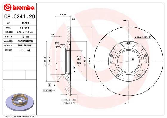 Brembo 08.C241.20 - Гальмівний диск autozip.com.ua