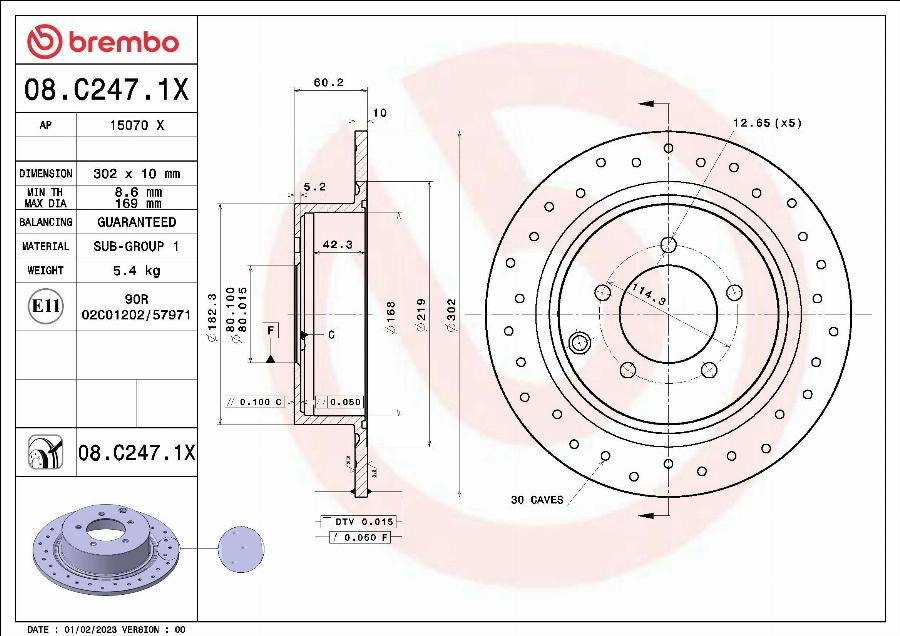 Brembo 08.C247.1X - Гальмівний диск autozip.com.ua