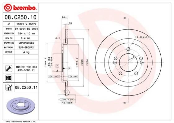 Brembo 08.C250.10 - Гальмівний диск autozip.com.ua