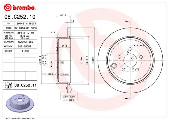 Brembo 08.C252.11 - Диск гальмівний autozip.com.ua