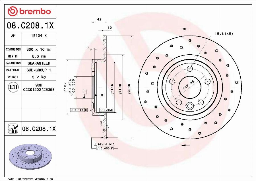 Brembo 08.C208.1X - Гальмівний диск autozip.com.ua