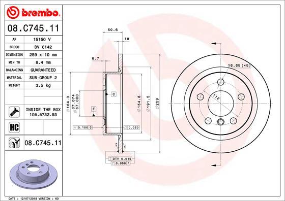 Brembo 08.C745.11 - Гальмівний диск autozip.com.ua