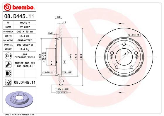 Brembo 08.D445.11 - Гальмівний диск autozip.com.ua