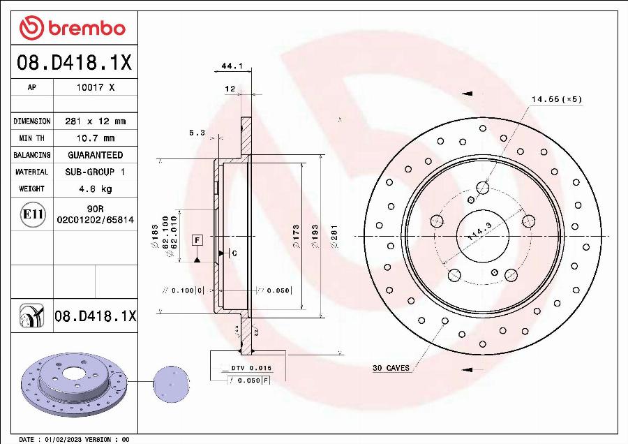 Brembo 08.D418.1X - Гальмівний диск autozip.com.ua