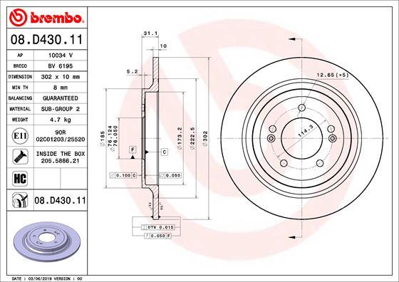 Brembo 08.D430.11 - Гальмівний диск autozip.com.ua