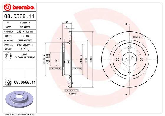 Brembo 08.D566.11 - Гальмівний диск autozip.com.ua