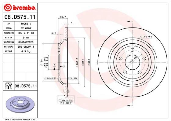 Brembo 08.D575.11 - Гальмівний диск autozip.com.ua