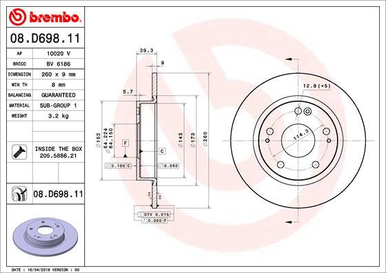 Brembo 08.D698.11 - Гальмівний диск autozip.com.ua