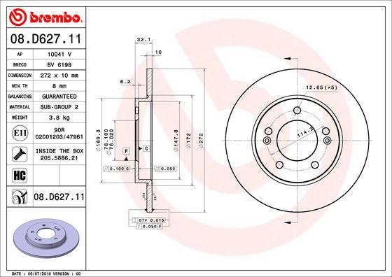 Brembo 08.D627.11 - Гальмівний диск autozip.com.ua