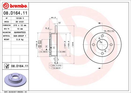 Brembo 08.D164.11 - Гальмівний диск autozip.com.ua