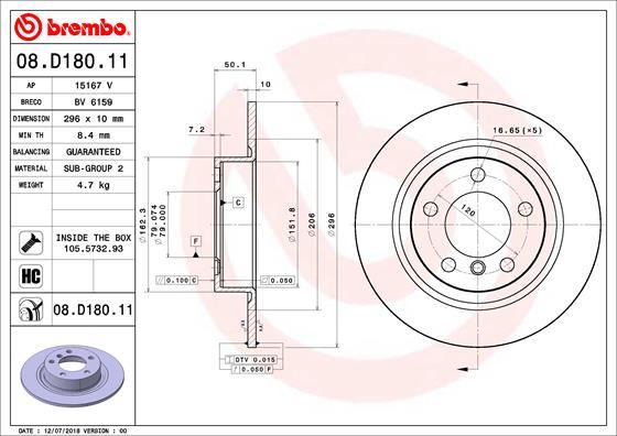 Brembo 08.D180.11 - Гальмівний диск autozip.com.ua