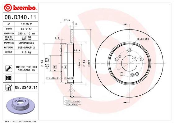 Brembo 08.D340.11 - Гальмівний диск autozip.com.ua