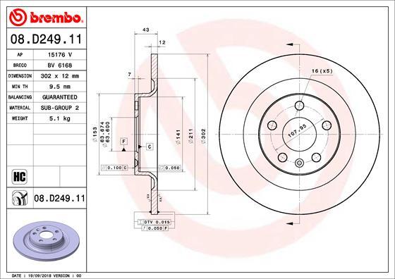 Brembo 08.D249.11 - Гальмівний диск autozip.com.ua