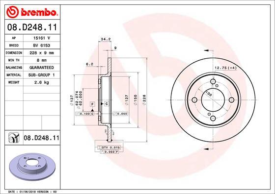 Brembo 08.D248.11 - Гальмівний диск autozip.com.ua