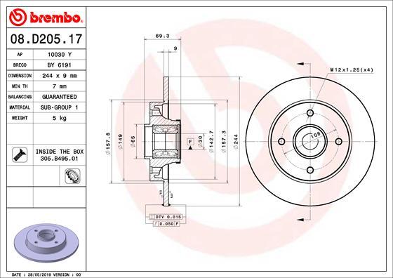 Brembo 08.D205.17 - Гальмівний диск autozip.com.ua