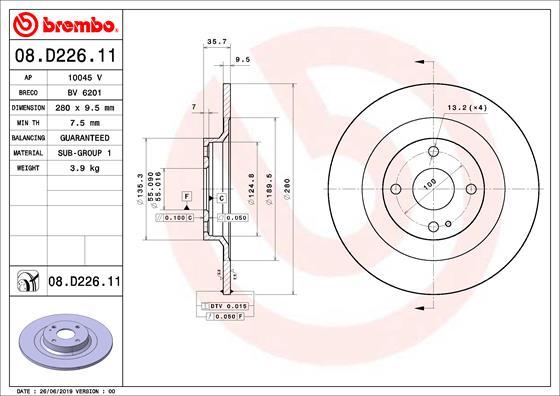 Brembo 08.D226.11 - Гальмівний диск autozip.com.ua