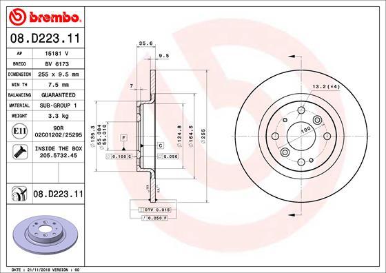 Brembo 08.D223.11 - Гальмівний диск autozip.com.ua