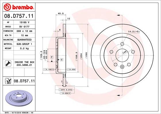 Brembo 08.D757.11 - Гальмівний диск autozip.com.ua