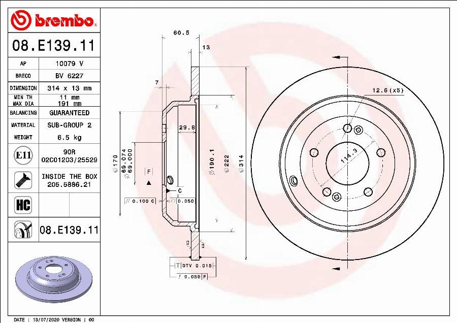 Brembo 08.E139.11 - Гальмівний диск autozip.com.ua